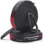 Gold Armour Hammock Straps XL Combined 20 Ft Long, 36 Loops with 2 Carabiners - Must Have Camping Hammock Accessories & Gear to Hang Camping Hammocks (Black with Red Stitching)