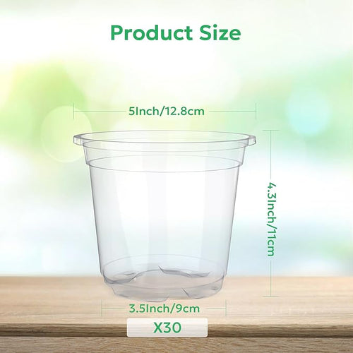 30 Packs 5 Inch Reinforced Clear Nursery Pots with Drainage Holes, Transparent Plastic Plant Pot Seedling Planter for Vegetable Propagation, Root Cutting, Seed Starting