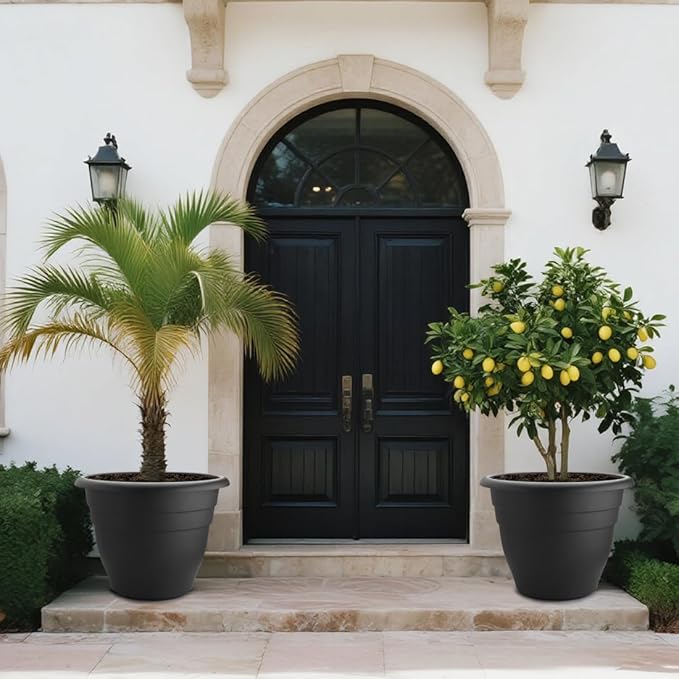 3 Pack 20 Inch Large Plant Pots for Outdoor,Heavy Duty Extra Large Deep Garden Planter with Drainage Holes,Sturdy Textured Black Flower Pot for Trees,Shrubs,Patio,Lawn