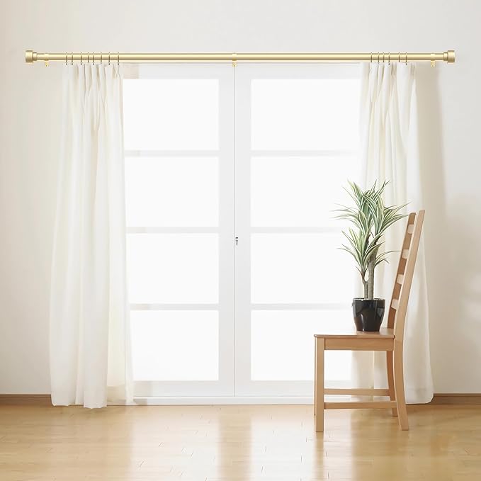 Curtain Rods for Windows 48 to 84, 1 Inch Adjustable Gold Heavy Duty Long Window Curtain Rod, Modern Style Drapery Rods with End Caps, Size 32" - 90"
