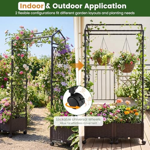 happygrill 2 64" raised garden bed with trellis showing dimensions