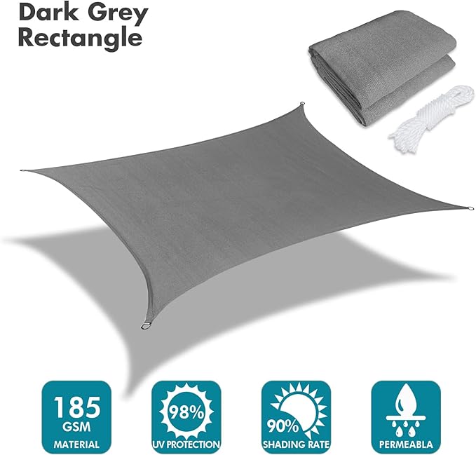 KANAGAWA 7'X8' Dark Gray Custom Size Sun Shade Sail Rectangle UV Block Canopy Cover for Patio Backyard Lawn Garden Outdoor (Customized Available)