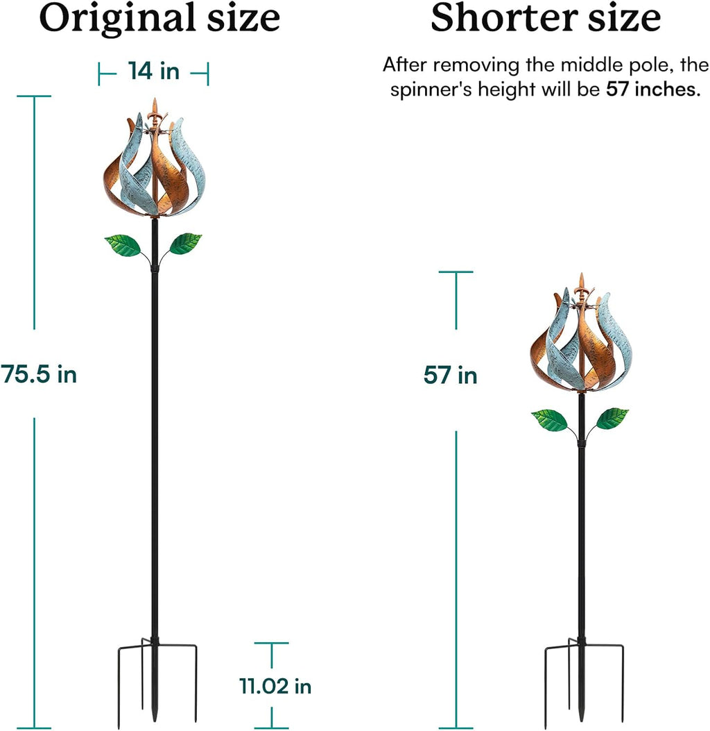 Wind Spinners Outdoor, Tulip Metal Wind Spinner with Stake for Yard and Garden, Outdoor Decor Ideas for Garden Lovers (14'' W x 75'' H)