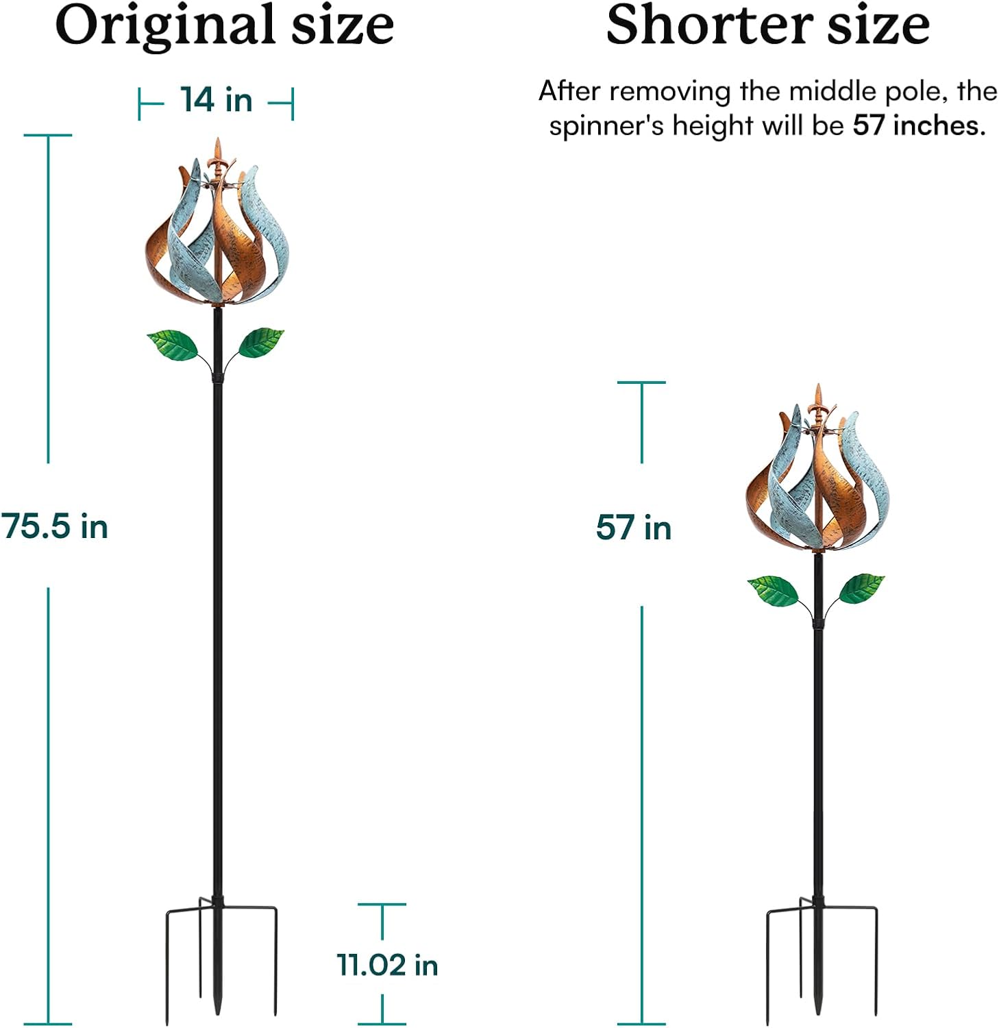 Wind Spinners Outdoor, Tulip Metal Wind Spinner with Stake for Yard and Garden, Outdoor Decor Ideas for Garden Lovers (14'' W x 75'' H)