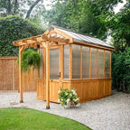 backyard discovery bellerose 9' x 6' cedar wood shown in use