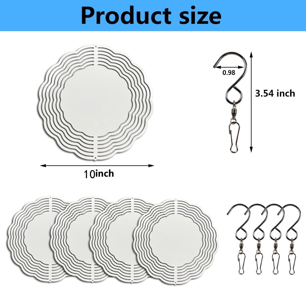 5 pcs Sublimation Wind Spinner Blanks 10 INCH Round Sublimation Blanks Products Stainless Steel Metal Indoor Outdoor Garden Decoration for Heat Press Transfer Sublimation Blank Gift