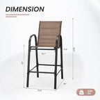 HOMREST Outdoor Bar Height Stools Set of 4,High Back Patio Chairs with Armrests,Textilene Chairs with Breathable Fabric & Metal Frame for All Weather,Brown