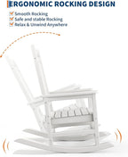 GarveeLife Poly Lumber Rocking Chair Outdoor Set of 4 - HDPE High Back Porch Rocker Chairs for Adults - All Weather Resistant Furniture for Patio - White