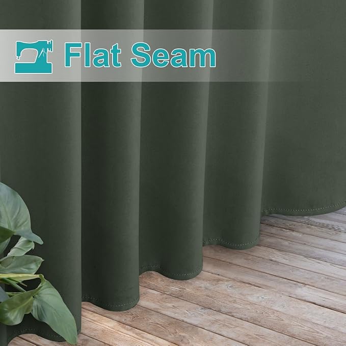 NICETOWN 2 Panels Greyish Green Outdoor Curtainss for Patio Waterproof, Detachable Sticky Tab Top Blackout Indoor Outdoor Blinds Heat & Cold Blocking Privacy for Gazebo/Porch, W52 x L95