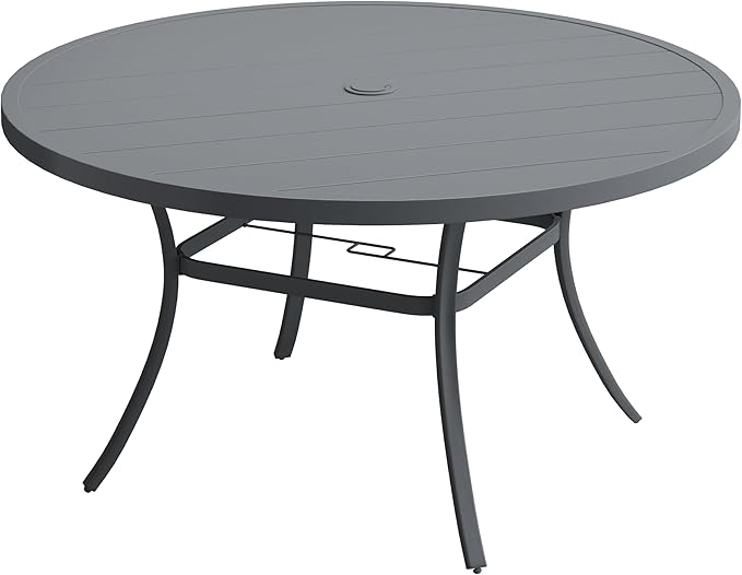 VICLLAX 60" Outdoor Round Patio Table for Lawn Garden, All Weather Metal Patio Dining Table with Adjustable Umbrella Hole, 8-10 Person, Grey