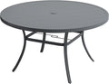 VICLLAX 60" Outdoor Round Patio Table for Lawn Garden, All Weather Metal Patio Dining Table with Adjustable Umbrella Hole, 8-10 Person, Grey