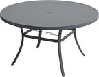 VICLLAX 50" Outdoor Round Patio Table with Umbrella Hole, All Weather Metal Round Outdoor Dining Table for Lawn Garden, 6-8 Person Table, Grey