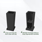 Tall Planters 18" H - 2 Pack, Tapered Pots with Drainage Insert Shelve & Trays, Metal Outdoor Planter Box for Porch, Garden, Patio, Yard (Black)
