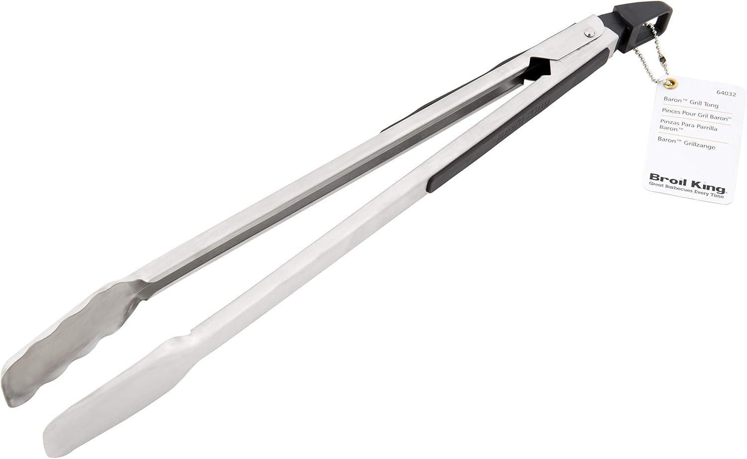 Broil King 64032 Stainless Steel Baron 16-Inch Barbecue Tong with Silicone Grip, Stainless Steel and Black