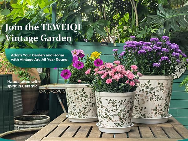 Ceramic Planter Without Drainage Hole, 6.7 Inch - Indoor/Outdoor Flower Pot for Orchids, Succulents, Green Floral Modern Farmhouse Design Plant Pot for Home,Office & Garden Décor, Ideal Gift