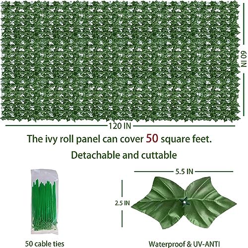 odtory artificial ivy privacy screen fence panel, green shown in use