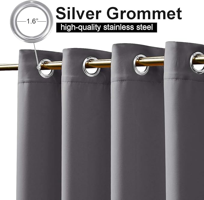 NICETOWN 2 Panels Outdoor Curtains Weighted Sunblock with Rustproof Grommet Top and Bottom, Thermal Insulated Fixed Windproof Blackout Outdoor Curtain Drapes Privacy for Patio, W52 x L95, Grey