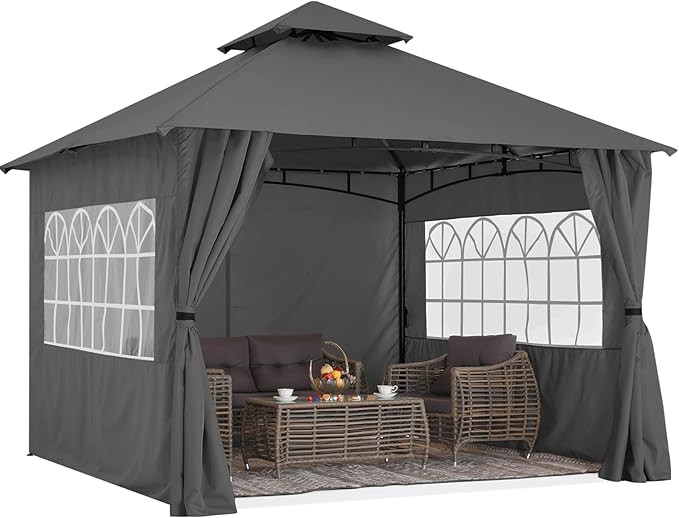 MASTERCANOPY Patio Gazebo Steel Frame Outdoor Gazebo with Windows Curtains (11x11,Dark Gray)