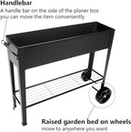 Piksedo Raised Garden Bed, Elevated Planter Metal Plant Box with Wheels with Legs Standing Garden Stand Drainage Holes Frosted Black