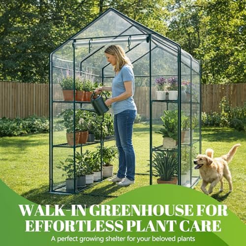 sweetcrispy 56"x56"x77" outdoor greenhouse, with 2 tier 8, close-up detail