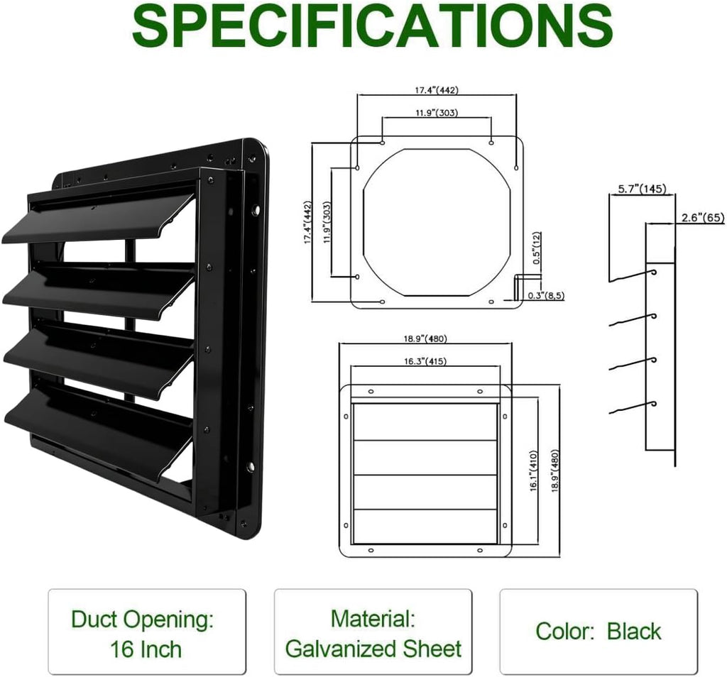 16 inch gravity shutter vent, galvanized steel automatic shown in use