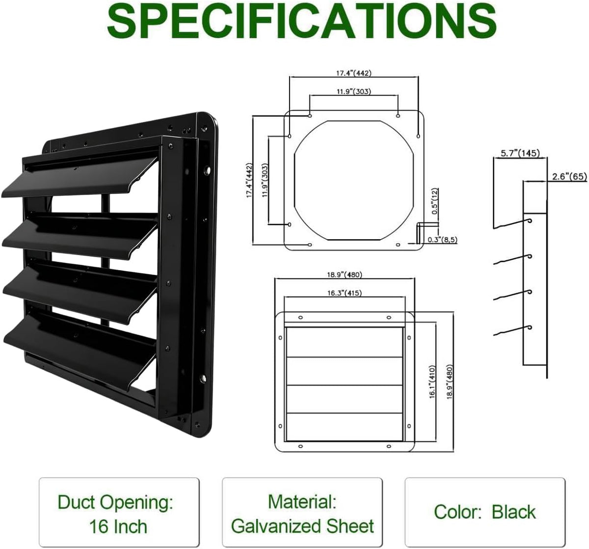 16 inch gravity shutter vent, galvanized steel automatic shown in use