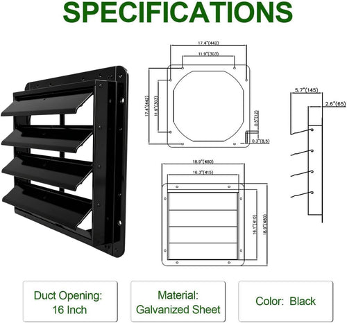 16 inch gravity shutter vent, galvanized steel automatic shown in use
