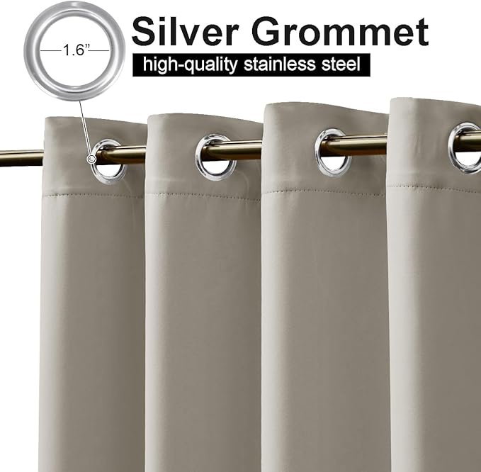 NICETOWN 2 Panels Outdoor Curtains for Patio Waterproof 108 inches Long, Windproof Thermal Insulated Top & Bottom Grommet Blackout Outdoor Drapes Cold & Heat Blocking for Porch, Natural, W52 x L108