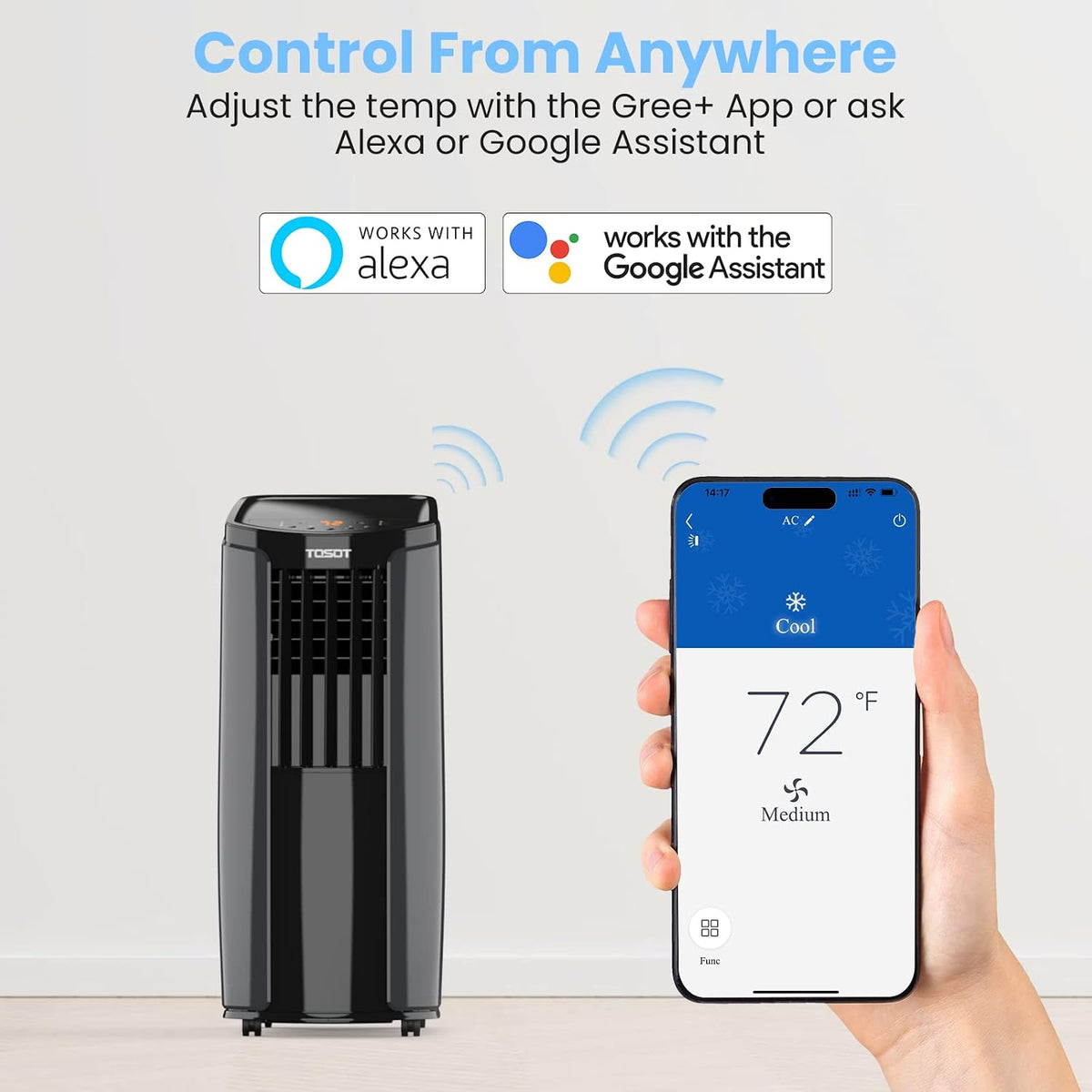tosot 10,200btu (6,200 btu sacc) portable air conditioner, close-up detail