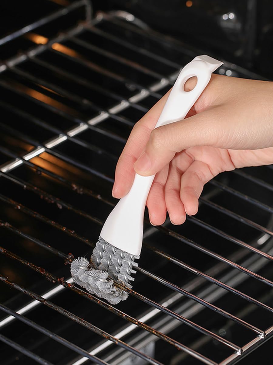 2PCS BBQ Grill Brush Stainless Steel Barbecue Cleaning Brush, V - Shaped Bristles Perfect Cleaner & Scraper for Grill Cooking Grates, White