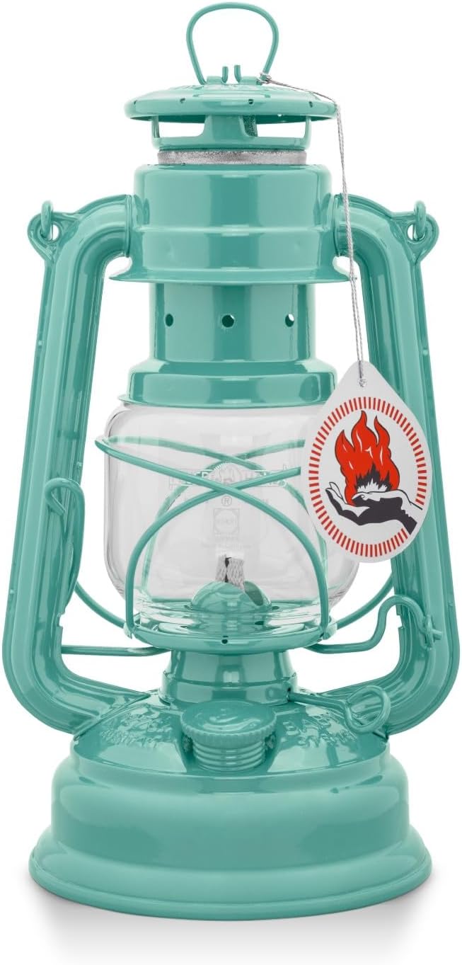 Feuerhand Outdoor Kerosene Fuel Lantern, German Made Weather Resistant Baby Special 276 Galvanized Hurricane Lamp for Camping or Patio, 10 Inches, Pastel Green