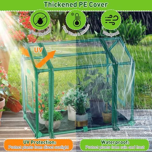 mini greenhouse with potting mat for indoor plant, side view
