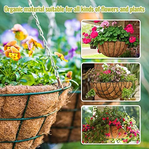 6 Pack 14 Inch Hanging Basket Coco Liners Replacement, Round | 100% Natural Coconut Liners for Planters, Breathable Coconut Fiber Planter Liners for Indoor Outdoor Plants, Flowers, Herbs