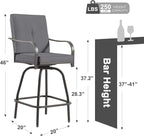 Patio Swivel Bar Stools Set of 6, Outdoor Bar Height Swivel Chairs with Cushions for Garden Balcony Backyard, Grey