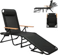 Folding Lounge Chairs for Outside, Beach Patio Lounge Chair, Sunbathing/Tanning Chair with 4 Adjustable Backrest & Cup & Pillow,Holds 330 Lb, Outdoor Garden Pool (Deep Black)