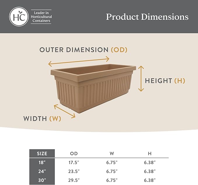 The HC Companies 24 Inch Venetian Window Planter Box with Drainage Plug, Lightweight UV-Resistant Plastic Indoor & Outdoor Planters, 2-Pack Flower Box for Garden & Home Decor, Sandstone