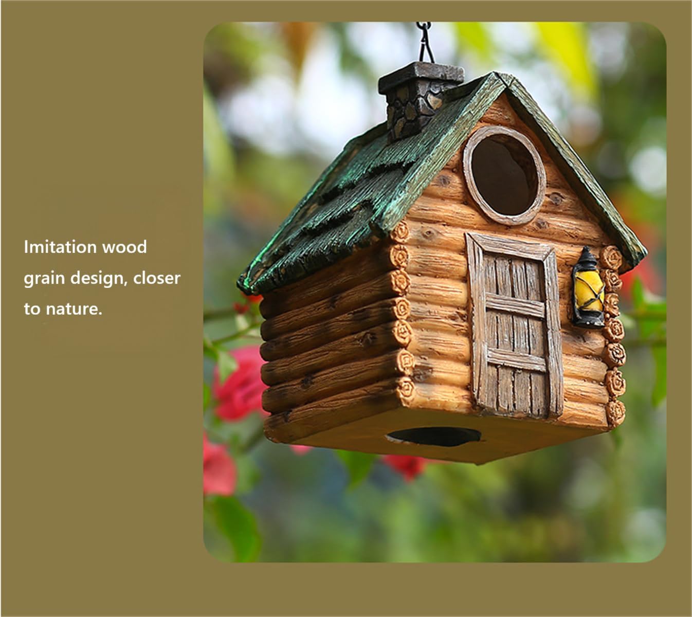 Outdoor Hanging Bird Nests, Hummingbird Houses, Garden Tree Decorations, Resin Ornaments (Wood Grain Color)