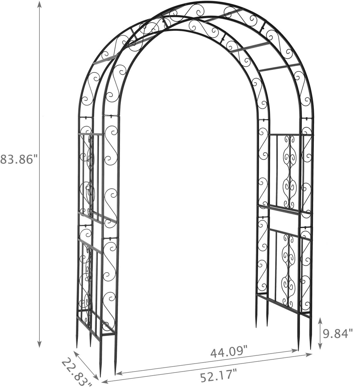vingli garden arbor, arch archway for wedding ceremony showing dimensions