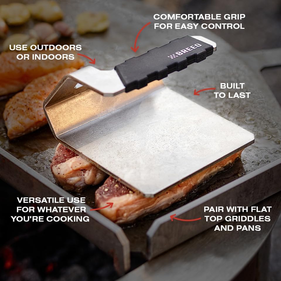Breeo Griddle Press 2.6 lbs - Heavy-Duty Stainless Steel Smash Burger Press | For smash burgers, patty, steak & sandwiches, flat top grill & griddle accessories, USA made