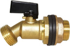 Hooshing Brass Rain Barrel Spigot Water Container, 1 Inch O.D. Inlet to 3/4" GHT Outlet with Quarter Turn Ball Valve Bulkhead Fitting for Outdoor Plastic Bucket Water Tanks