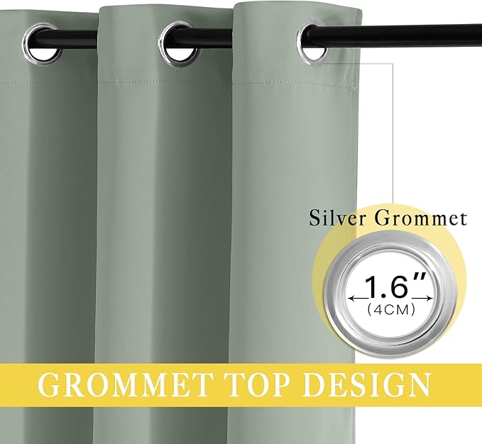 NICETOWN Blackout Sage Green Blackout Curtain for French Door, Grommet Room Divider Curtain Wide Window Treatment Voice Reducing Thermal Drape for Bedroom/Living Room (1 Panel, W80 x L95)