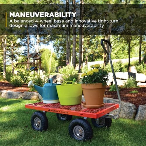 gorilla carts steel utility garden cart, 800 lb. showing dimensions