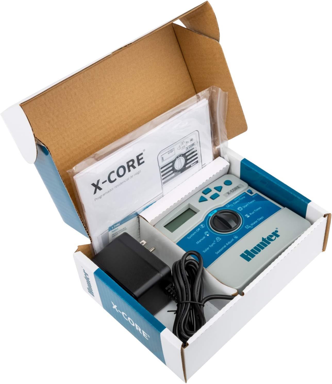 Hunter X-Core XC400i Indoor Sprinkler Timer, 4 Zone Irrigation Controller | Indoor 4 station irrigation controller with easy programming, manual controls, seasonal adjust, and standard dial operation