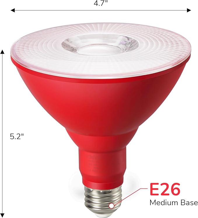 EDISHINE PAR38 Red LED Flood Light Bulbs Outdoor, Dimmable LED Light Bulb, 18W(120W Equivalent), Outdoor Weatherproof Light Bulb, E26 Base, 2 Pack