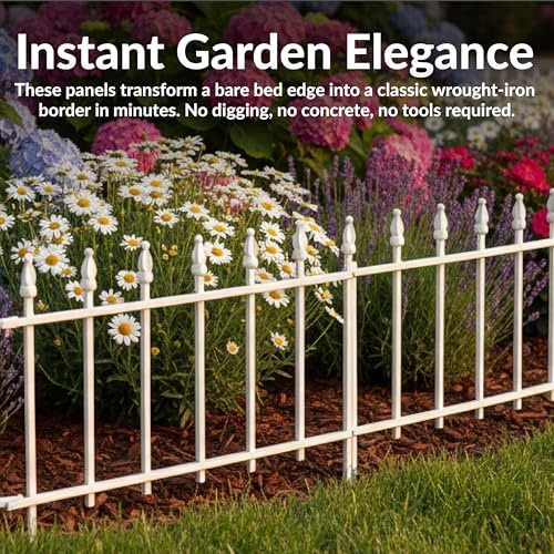 sunnydaze decorative garden fence border, 22" w x shown in use