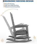 GarveeLife Outdoor Rocking Chair Set of 2, HDPE Weather Resistant Patio Rocking Chair Porch Rocker with Wood Texture & 380 LBS Support for Deck, Pool, Backyard, Gray