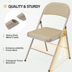 VINGLI 4 Pack Folding Chairs with Padded Seats, Metal Frame with Pu Leather Seat & Back, Capacity 350 lbs, Set of 4, Khaki