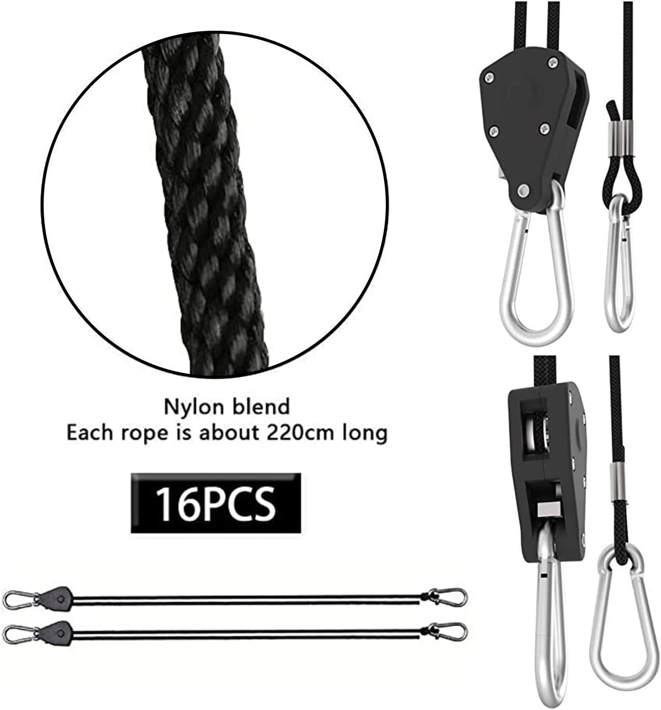 2 PCS 1/8 inch Heavy Duty Adjustable Grow Light Rope Hanger, 150 lbs Light Rope Hangers for Grow Plant Fan Filter Light Room Equipment