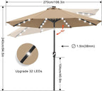ABCCANOPY Durable Solar Led Patio Umbrellas with 32LED Lights 9FT (Tan)