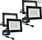 50W Flood Lights Outdoor,8000LM Bright LED Work Light,IP66 Waterproof Outside Lights for Yard with Switch and 6.5FT Plug,6500K Daylight White Outdoor Yard Light for Garage,Garden,Stadium(4Pack)